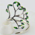 Korean Fresh Green Leaf Branch Ring, Handmade Enamel Adjustable Open Fashion Single Ring view 6