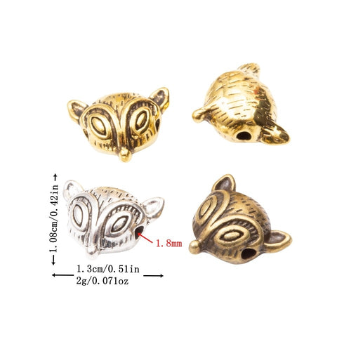 DIY Vintage Alloy Fox Spacer Beads With Holes For Handmade Bracelet Jewelry Accessories