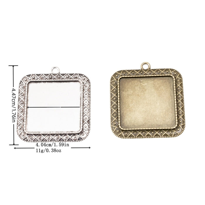 30mm Zinc Alloy Square Bezel Charm Pendant for DIY Necklace Bracelet Jewelry Making