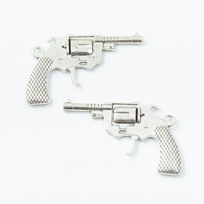 Antique Silver Zinc Alloy Pistol Charm Pendant No.640468 for DIY Necklace Bracelet Jewelry Making
