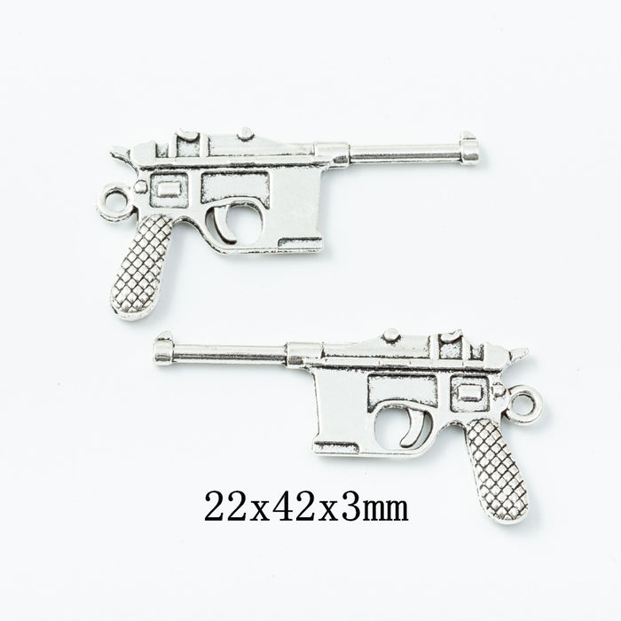 Antique Silver Zinc Alloy Handgun Charm Pendant No.164435 for DIY Necklace Bracelet Jewelry Making