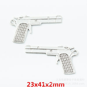 Antique Silver Zinc Alloy Handgun Charm Pendant No.192410 for DIY Necklace Bracelet Jewelry Making