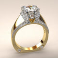 14K Gold Color Full Zircon Crown Ring Creative Two Tone Engagement Band For Women view 1