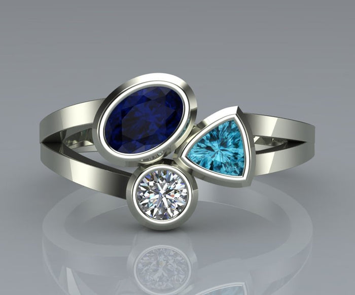 European Irregular Three Color Stone Ring, Unique Romantic Women's Fashion Jewelry For Dropshipping