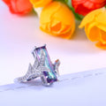 Colorful Faux Topaz Square Cut Gemstone Ring For Women, Creative Rainbow Inlaid Statement Jewelry view 4