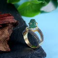 18K Gold Plated Two Tone Copper Frog Toad Playing Pearl Ring, Fashion Jewelry view 3