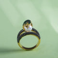 18K Gold Plated Two Tone Copper Frog Toad Playing Pearl Ring, Fashion Jewelry view 4