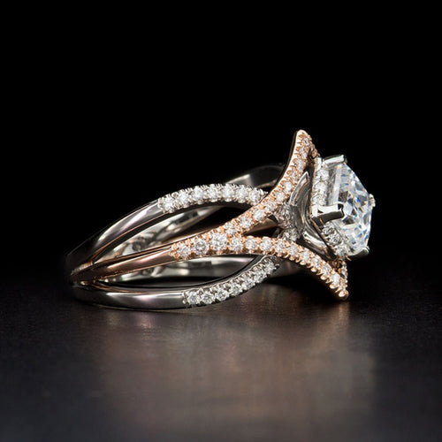 Creative Four Prong Sparkling Zircon Ring For Women Two Tone Cross Band Fashion Jewelry