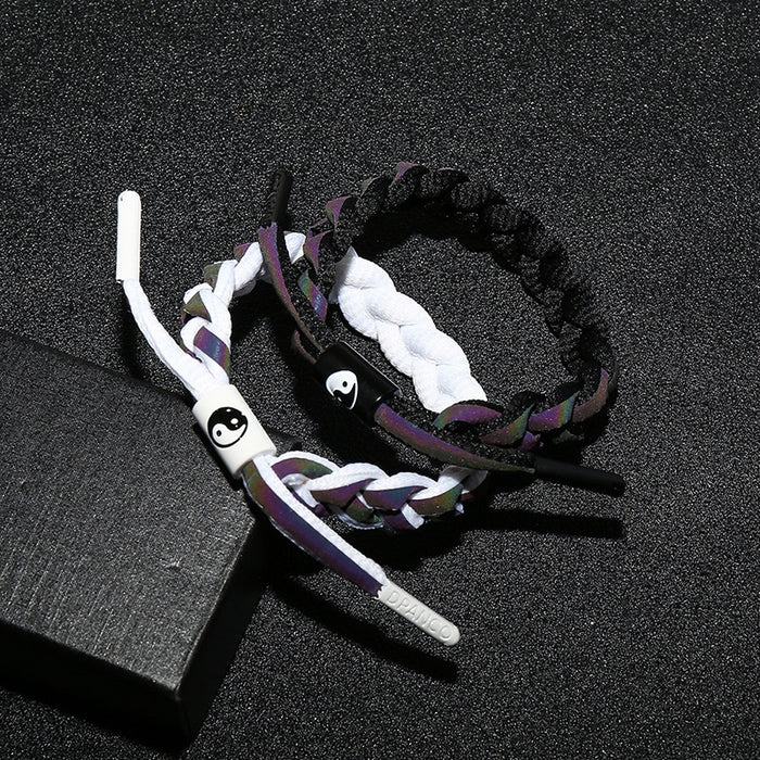 Alloy Bagua Tai Chi Holographic Reflective Lion Bracelet, Student Couple Braided Wristband