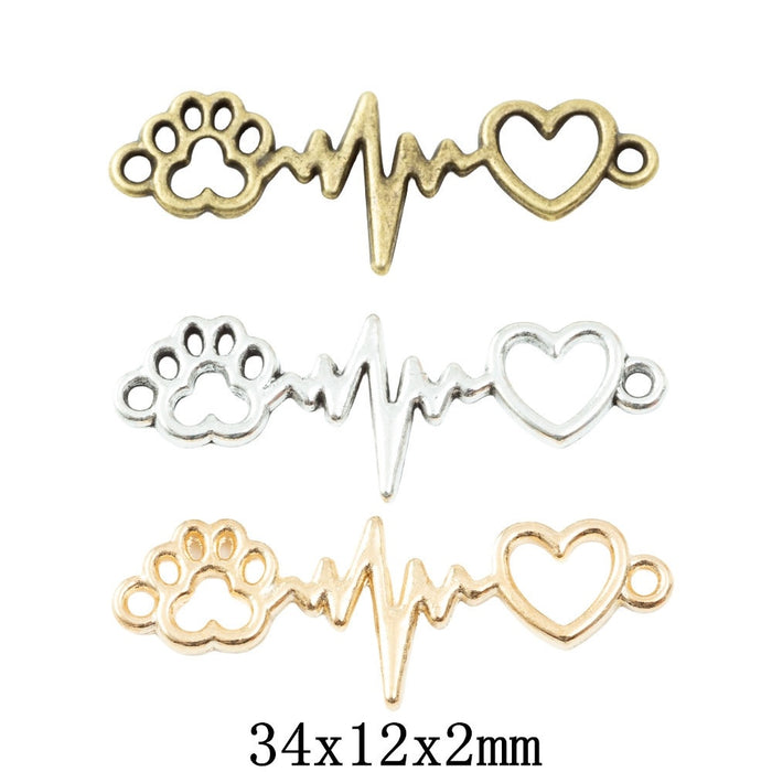 Zinc Alloy Heart Paw Print Charm Pendant for DIY Necklace Bracelet Jewelry Making