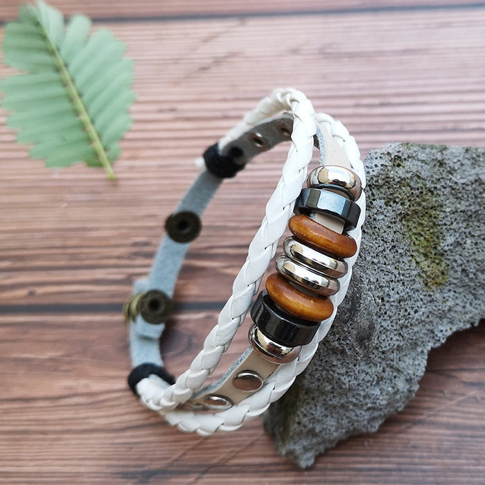 Japanese Korean Style Student Jewelry Colorful Braided Genuine Leather Beaded Fashion Bracelet