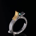Two Tone Princess Cut Green Crystal Ring With Micro Paved Simulated Diamond Jewelry view 3