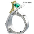 Two Tone Princess Cut Green Crystal Ring With Micro Paved Simulated Diamond Jewelry view 5