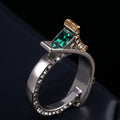 Two Tone Princess Cut Green Crystal Ring With Micro Paved Simulated Diamond Jewelry view 4