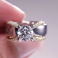 Simple Two Tone Round Zircon Engagement Ring With Inlaid Stones For Women In Stock view 1