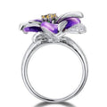 Creative Purple Resin Flower Ring With Copper Band And Yellow Zircon Accent For Women view 3