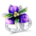 Creative Purple Resin Flower Ring With Copper Band And Yellow Zircon Accent For Women view 5