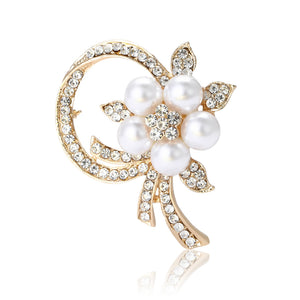 Rhinestone Pearl Alloy Flower Brooch Pin For Luxury Women Apparel
