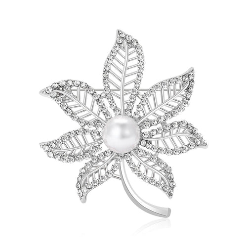 Alloy Rhinestone Maple Leaf Brooch For Versatile Fashion Decoration