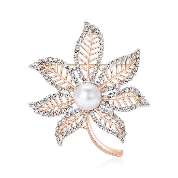 Alloy Rhinestone Maple Leaf Brooch For Versatile Fashion Decoration
