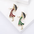 Cartoon Alloy Enamel Rhinestone Umbrella Girl Brooch Pin view 1