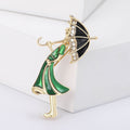 Cartoon Alloy Enamel Rhinestone Umbrella Girl Brooch Pin view 3