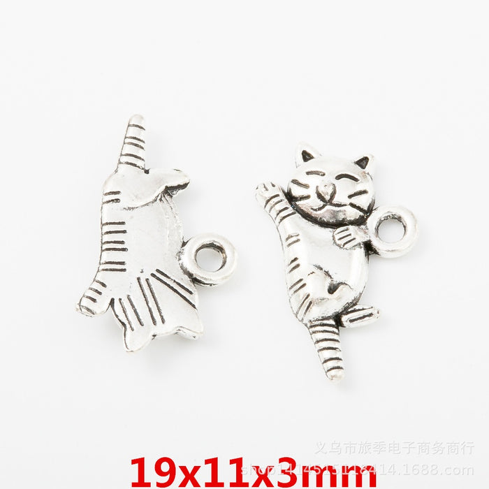 Antique Silver Zinc Alloy Cat Charm Pendant No.576960 for DIY Necklace Bracelet Jewelry Making