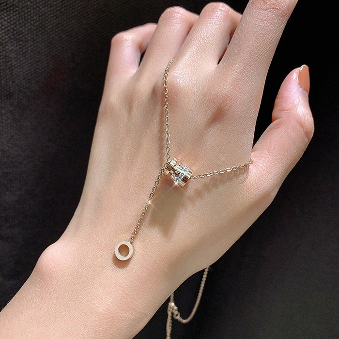 Roman Numeral Stainless Steel Necklace For Women Minimalist Geometric Ring Pendant Choker