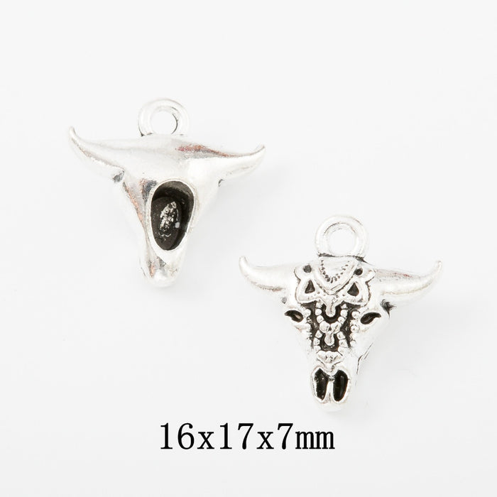 Antique Silver Zinc Alloy Bull Head Charm Pendant No.736824 for DIY Necklace Bracelet Jewelry Making