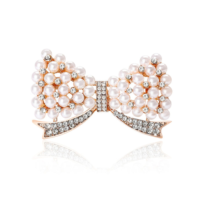 Alloy Pearl Rhinestone Bow Brooch For Women Apparel Decoration