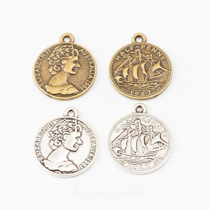 Zinc Alloy Lady Head Coin Charm Pendant for DIY Necklace Bracelet Jewelry Making
