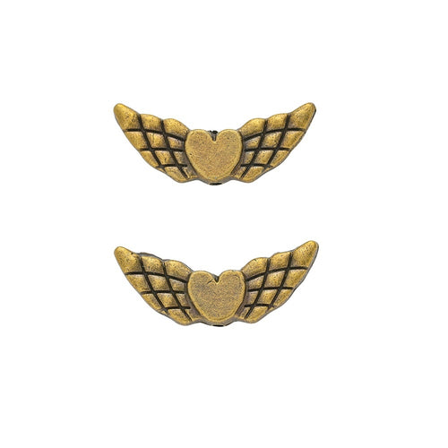 DIY Vintage Zinc Alloy Heart Love Wings Perforated Spacer Beads For Bracelet Necklace