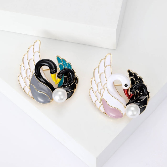 Alloy Rhinestone Enamel Swan Brooch With Pearl For Elegant Decoration