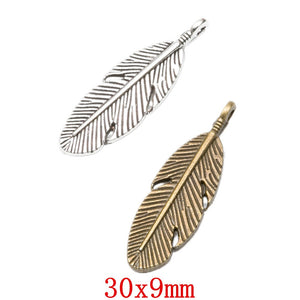 Zinc Alloy Feather Leaf Charm Pendant No.107448 for DIY Necklace Bracelet Jewelry Making