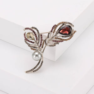 Alloy Crystal Feather Brooch Pin For Fashion Clothing Decoration