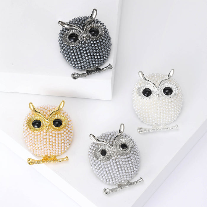 Electroplated Alloy Pearl Owl Brooch For Cute Garment Decoration