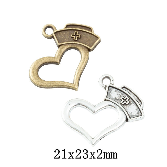 Zinc Alloy Nurse Cap Heart Charm Pendant for DIY Necklace Bracelet Jewelry Making