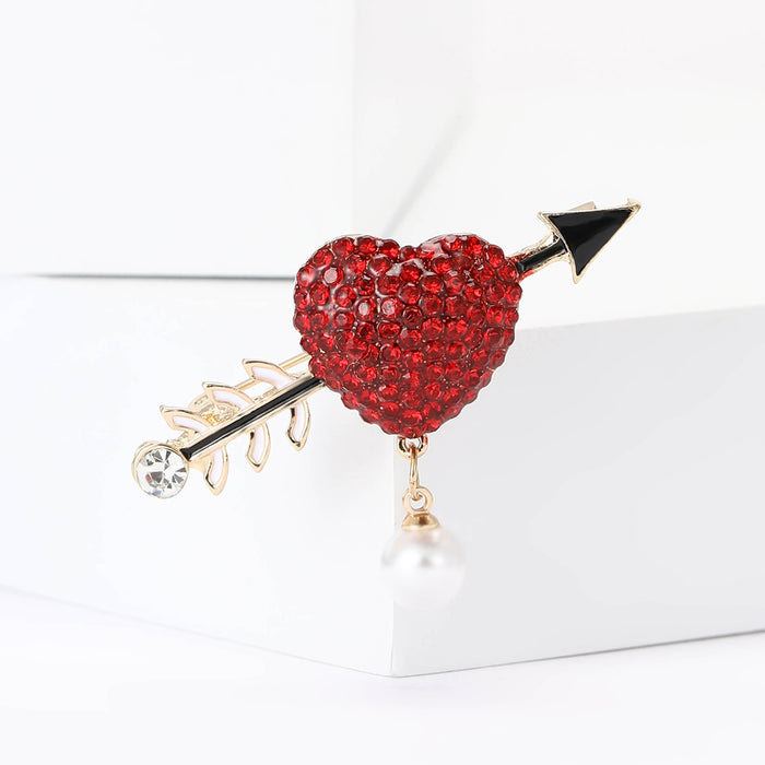 Alloy Rhinestone Heart Arrow Brooch For Women's Clothing Accessories