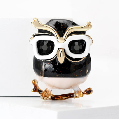 Metal Alloy Enamel Owl With Glasses Brooch Pin For Apparel