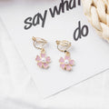 Elegant Summer Pink Enamel Five Petal Flower Alloy Faux Pearl Women Stud Clip Drop Earrings view 3