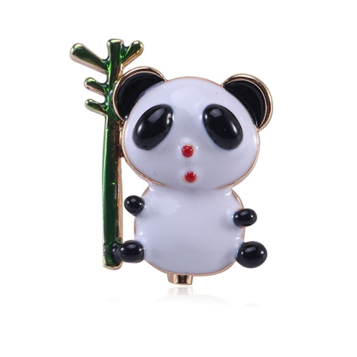Alloy Enamel Panda Bamboo Brooch Cute Animal Clothing Lapel Pin