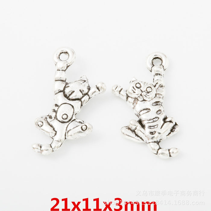 Antique Silver Zinc Alloy Cat Charm Pendant for DIY Necklace Bracelet Jewelry Making