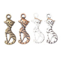Striped Sitting Cat Metal Charm in Four Metallic Finishes view 5