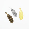 Long Veined Feather Leaf Charms in Three Metal Finishes view 5