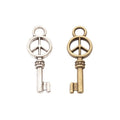 Peace Sign Skeleton Key Charm In Antique Bronze and Antique Silver Metal Finish view 5