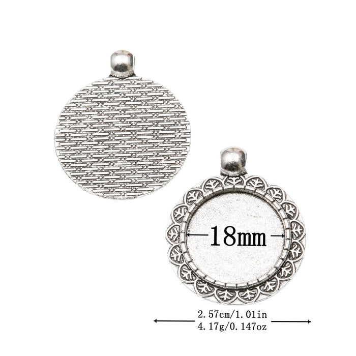 18mm Antique Silver Zinc Alloy Round Cabochon Setting Charm Pendant for DIY Necklace Bracelet Jewelry Making