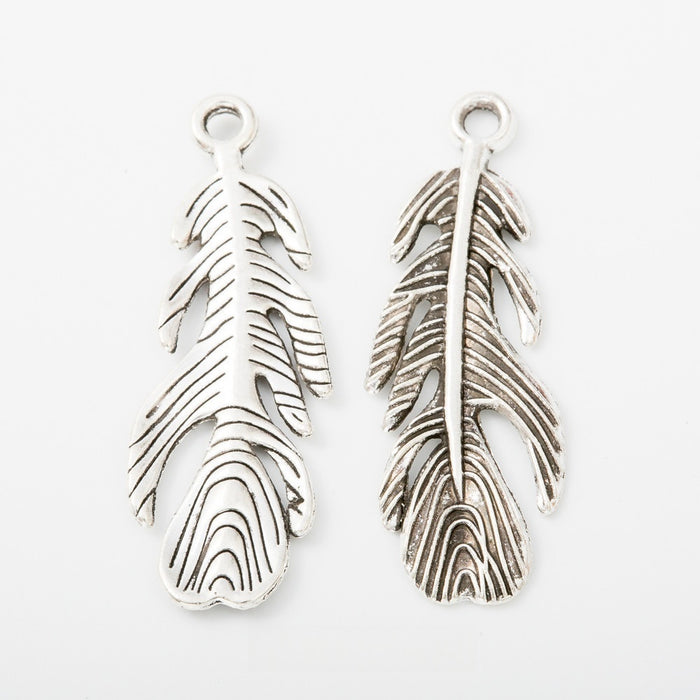 Antique Silver Zinc Alloy Feather Leaf Charm Pendant for DIY Necklace Bracelet Jewelry Making