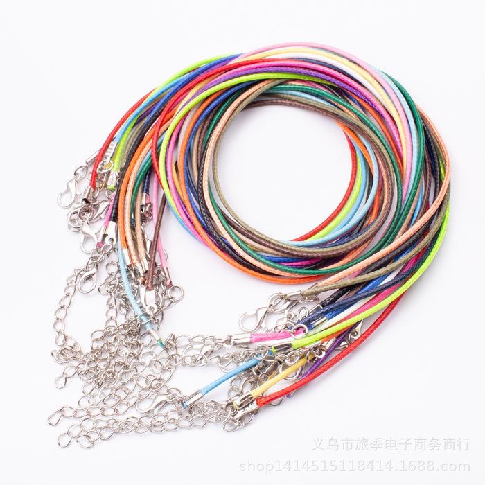 DIY Korean Waxed Cord Necklace With Black Leather PU Rope And Metal Lobster Clasp