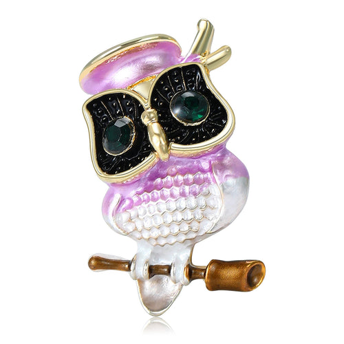 Alloy Enamel Owl Brooch With Glasses For Unisex Apparel