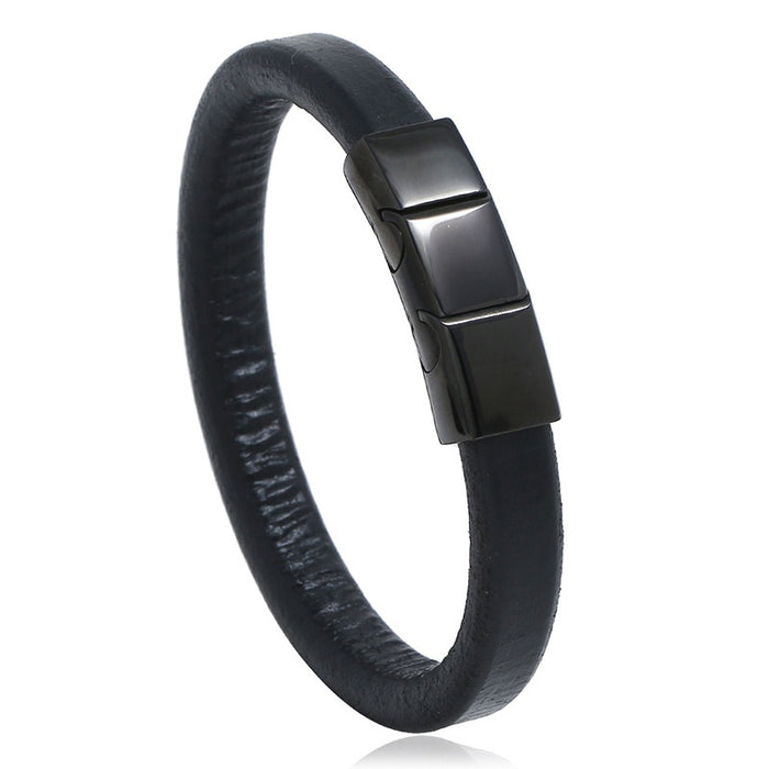 Simple Stainless Steel And Cowhide Leather Bracelet Casual Titanium Steel Men's Wristband